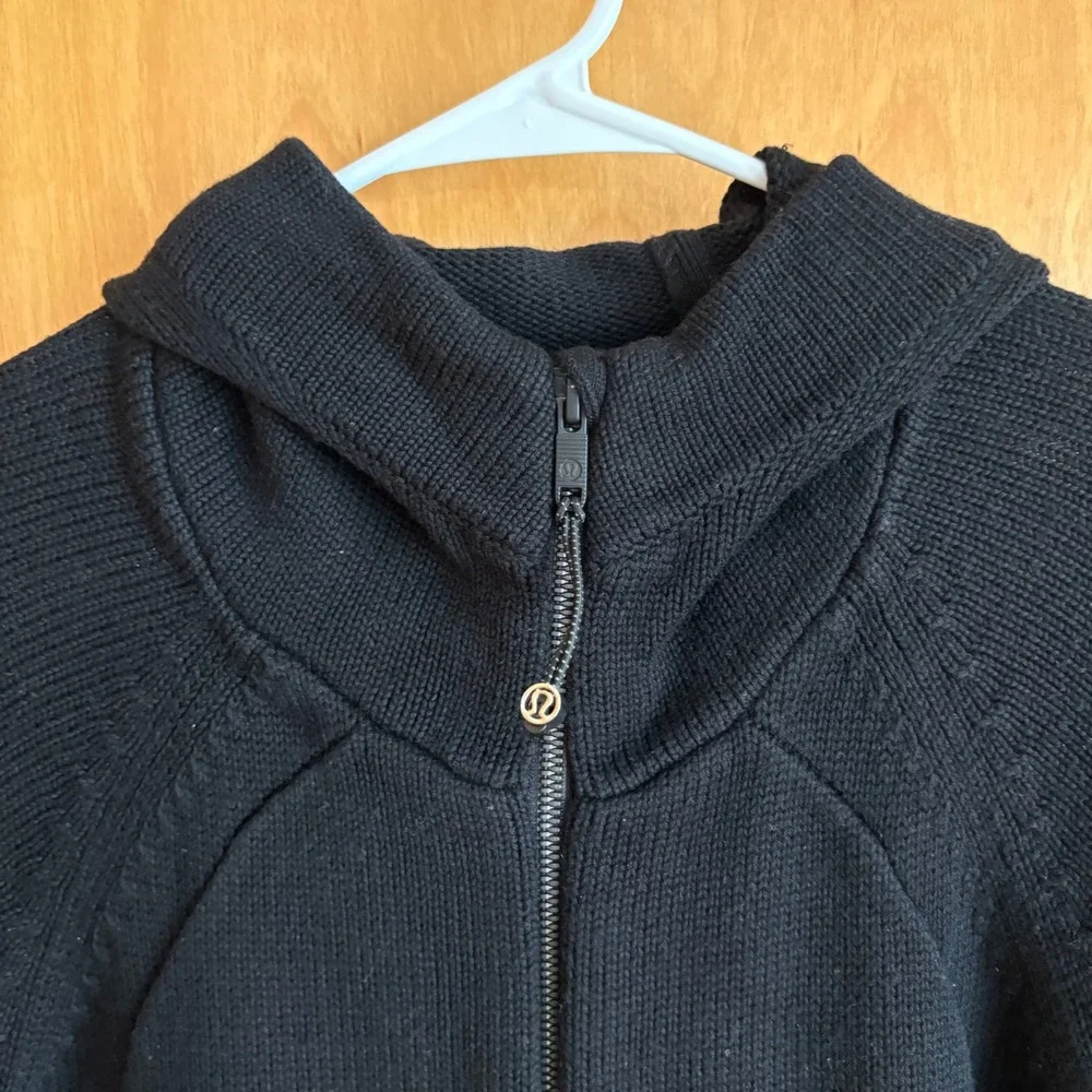 Lululemon‎ Knit Full Zip Hoodie Women Black Cashmere Blend Ribbed Sweater